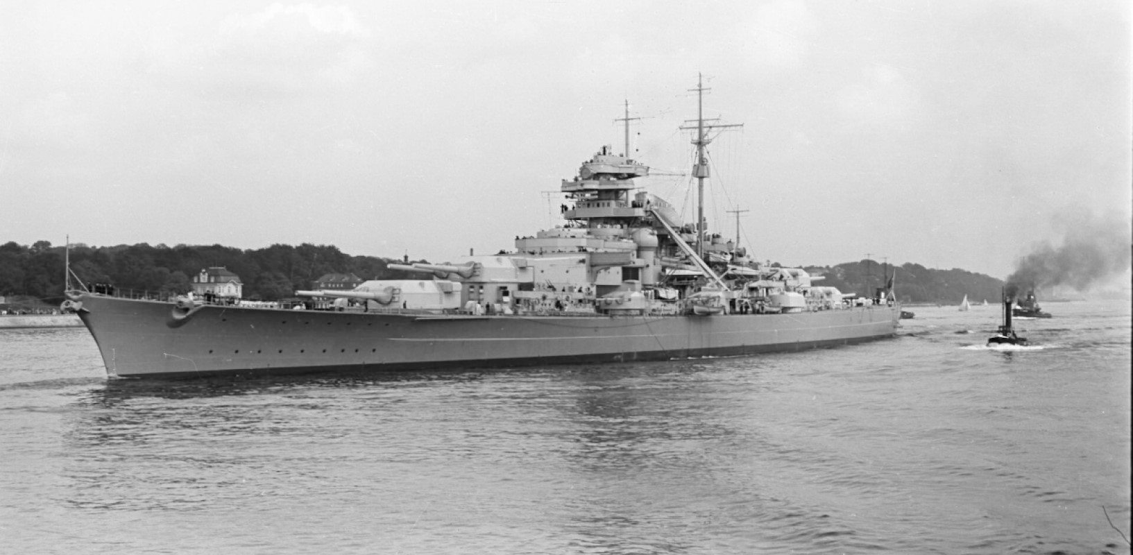 German battleship Bismarck in 1940, later engaged by Hood and Prince of Wales in the Denmark Strait